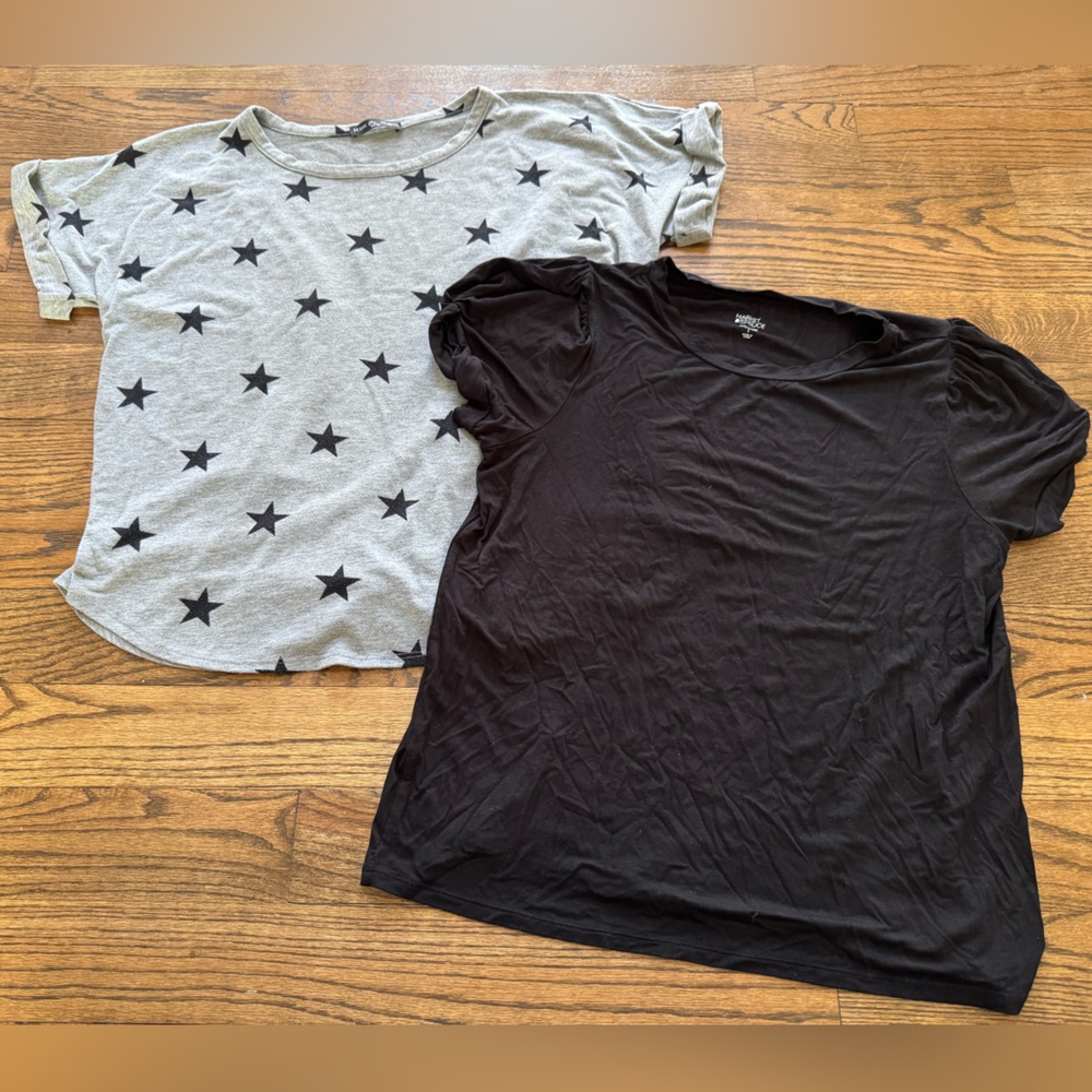 Women’s Large Bundle Market & Spruce Black Puff Sleeve Tee Kim & Cami Star Print